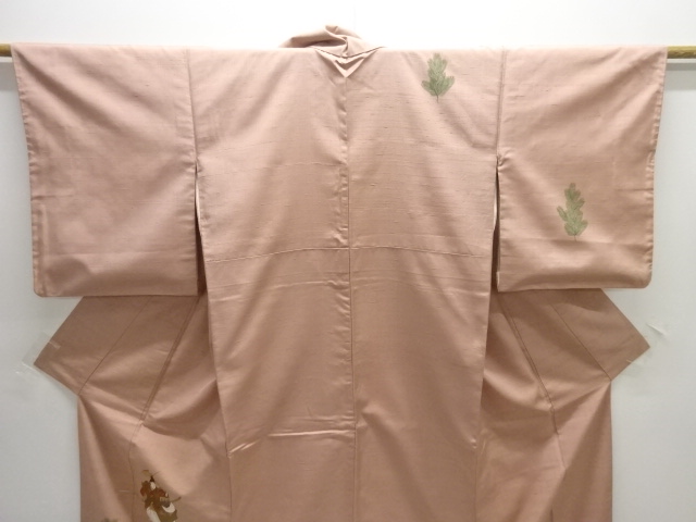  時代人物に松模様手織り紬訪問着